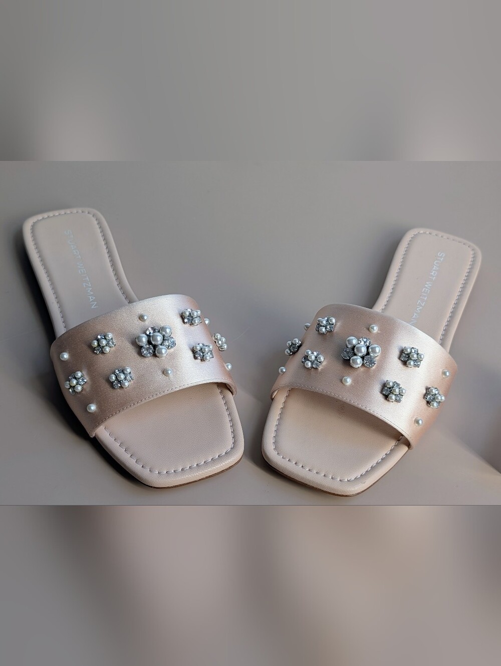 NWT Stuart Weitzman Poppy Embellished Slide Sandals Blush Pearl Crystal Size 8 - Picture 7 of 11